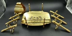 French Christofle Gold Asparagus Holder Tray, Figural Tongs & Serving Tong Set - Picture 1 of 12