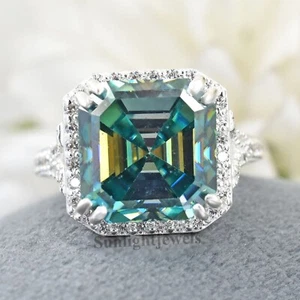 RARE 8.70 Ct Blue Treated Diamond Asscher Cut Solitaire Ring 925 Silver Ring - Picture 1 of 8
