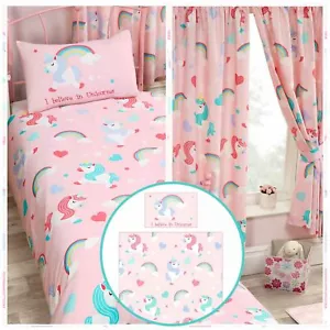 I BELIEVE IN UNICORNS JUNIOR DUVET COVER SET & MATCHING CURTAINS 72" DROP - Picture 1 of 6
