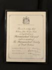 Original 1954 Pharmaceutical Society Chemists Framed Certificate - William Kent.