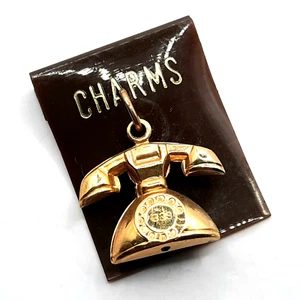 Vintage Rotary Phone Charm New Old Stock NOS Goldtone Metal - Picture 1 of 4