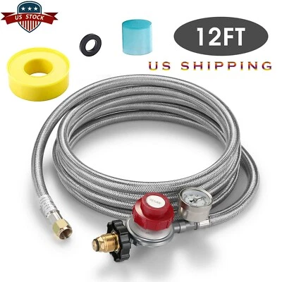 12 FT High Pressure LPG Propane Gas Hose Regulator Adjustable Stainless Steel US - Image 1 of 4