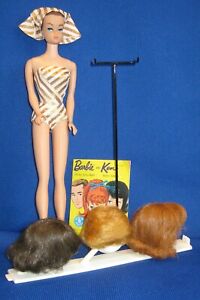 Vintage Barbie Fashion Queen #870 Nearly Complete, Metal Stand, Wigs, Outfit