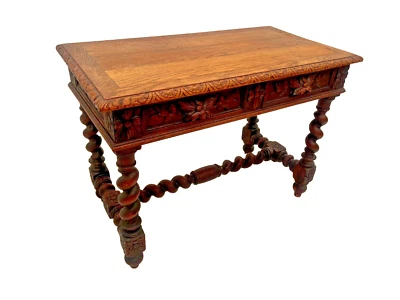 Antiguo Sofá Gótico Victoriano Mesa Consola Cebada Patas Giradas Dos Cajones Foto 1 de 4