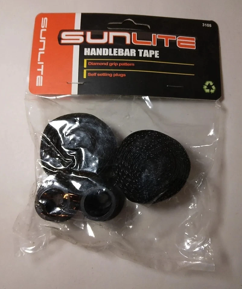Sunlite Black Diamond Grip Pattern Bicycle Handlebar Tape & Plugs Kit 3108 New - Image 1 of 4
