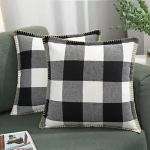Plaid Check Pillow Cover Cotton Linen Cushion Covers Home Decor Pillow Cover - Picture 1 of 18
