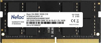 Netac Basic 16GB DDR4 2666MHz (PC4-21300) CL19 SODIMM Memory :: NTBSD4N26SP-16   - Image 1 of 4