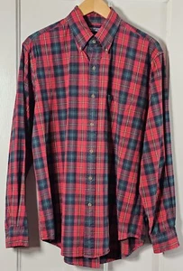 Gorpcore Lands End Shirt Men's M 15-15 1/2 Red Plaid Cabincore L/S Button-Up - Picture 1 of 24