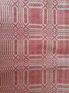 Tovaglia mix pesante tessuto bianco rosso 60" x 120" vintage - Foto 1 di 6