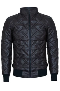 Men's Brown Bomber Leather Jacket Quilted Puffer Warm Lambskin Jacket - Picture 1 of 7