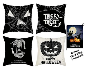 Halloween Throw Pillow Covers 18x18 Set 4 Linen Decorative Square Zip Cases NEW - Picture 1 of 3
