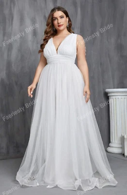 Women's Plunging Neck Ruched Mesh Wedding Dress with Bedded Arm Detail Size XL - Image 1 of 4