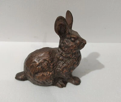 Big Size Rabbit Metal Easter Bunnies Figurine Statue Copper Antique Finish - Image 1 of 4