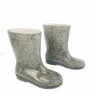 Toms Botas de Lluvia Goma Pull On Zapatos Negro Blanco Geométrico Niñas Jóvenes Talla 12 Foto 1 de 4
