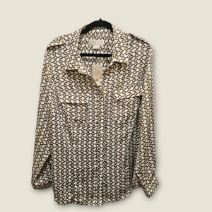 MICHAEL MICHAEL KORS Langarmshirt Damen 2X Creme Kettenmuster Button Dwn Neu - Bild 1 von 10