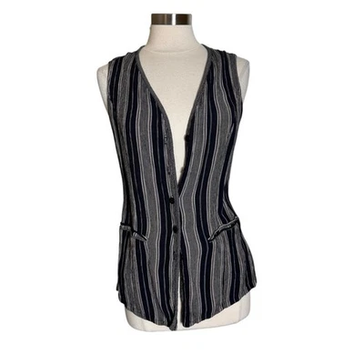 Vintage Express Striped Button Front Vest Women’s Medium - Image 1 of 4