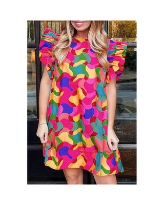 Azura Exchange Round Neck Multicolor Dress Women Rose Red Mini Dresses Foto 1 de 4