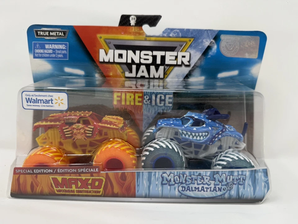 Monster Jam огонь и лед 2-Pack Max-D и Monster Mutt 2019 Walmart эксклюзивный редкая! - Изображение 1 из 2
