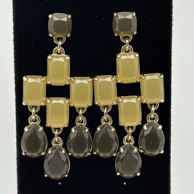 Kate Spade Gold Tone Drop Dangle Earrings W/ Yellow & Dark Green Rhinestones  - Image 1 of 4