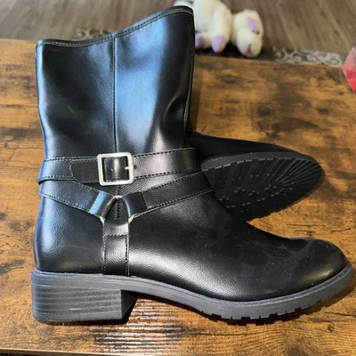 Style And Co Botas Mujer 9.5 M Baxten Cremallera Motociclista Botín Negro Cuero Fauh Foto 1 de 4