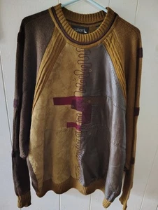 Saxony Collection Leather &Suede Sweater Mens 3XL Patchwork Colorful Y2K - Picture 1 of 4
