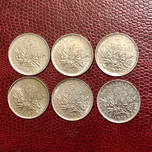 Lotto 6 Monete da 5 Franchi Rep. Francese 1970, 1971, 1972, 1973, 1974, 1978 ￼ - Imagen 1 de 7
