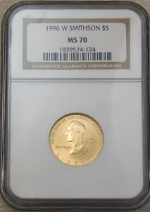 1996 W $5 Gold Smithsonian NGC MS70 almost 1/4 oz Gold Rare Small Mintage #K365 - Picture 1 of 4