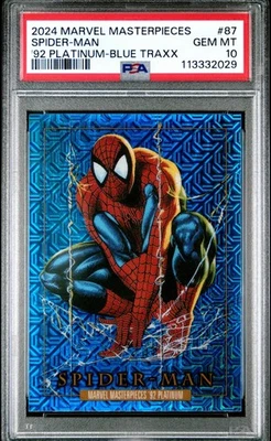 2024 Marvel Masterpieces '92 Platinum Spider-Man Blue Traxx #87 PSA 10 - Image 1 of 3