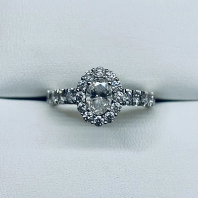 3/4 Ct 14k White Gold Oval Cut Lab Created Diamond Halo Engagement Ring Size 6 - Image 1 of 4
