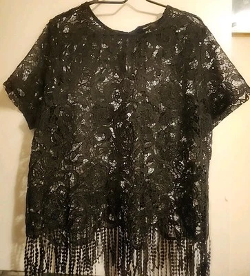 Forever 21+ 黑色蕾丝奇思戈特上衣衬衫条纹 2X 节日  — 第 1/4 张图片