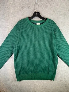 J Crew Rugged Merino Sweater Mens Large Green Birds Eye Wool Blend Knit Pullover - Picture 1 of 11