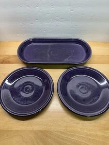 Fiesta Plum Homer Laughlin HLC Bread Tray Plate USA 12” And 2 7” Plates Salad - Picture 1 of 11