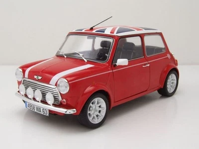 Mini Cooper 1.3i Sport Pacco 1997 Rosso Con UK Bandiera Modellino 1:18 Solido - Immagine 1 di 4