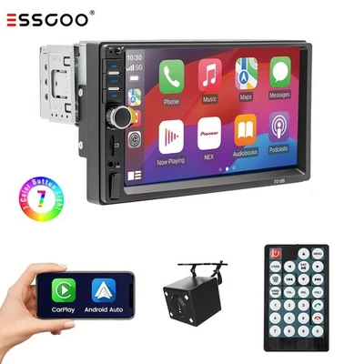 1 Din 7"Car Stereo Radio Touch Screen Apple CarPlay Android Auto FM USB BT +CAM - Image 1 of 4
