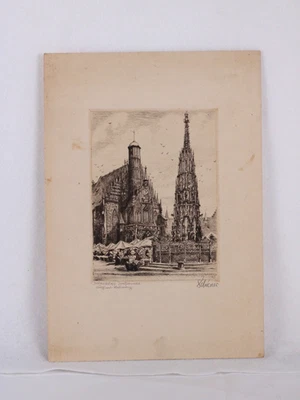 "Nuremberg's Hauptmarkt" grabado original grabado firmado Scheirer Foto 1 de 4