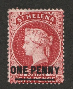 1887 St. Helena - Sc#35 - One Penny on Six Pence, QV. MH Cv$5.75 - Picture 1 of 1