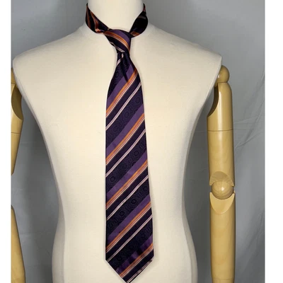 Corbata vintage Kenzo Silk Rep púrpura lavanda naranja gris rayas 1990 hecha en Italia Foto 1 de 4