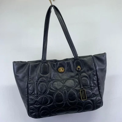 Bolso de Mano Cartera Coach Legacy Cuero Negro Op Art Acolchado Turnlock Foto 1 de 4