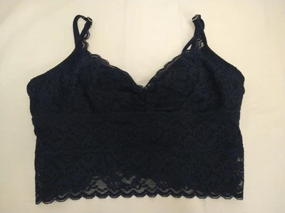 Bralette Gilly Hicks Talla Mediana Azul Marino Encaje Floral Íntimo Tank Crop Foto 1 de 4