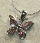 SILVER Elegant Orange Fire Opal Butterfly Pendant Jewelry Necklace WP40302