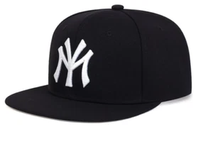 New Black NY New York  Baseball Cap Embroidered Snapback Flat Hip Hop Men - Picture 1 of 6