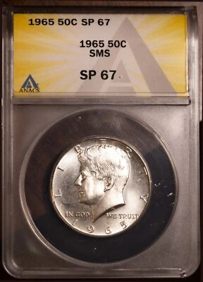 1965 SMS 50c 40% Silver John F Kennedy Half SP 67 ANACS # 7351815 + Bonus - Image 1 of 2