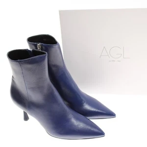 AGL NWB Ide Heeled Leather Booties Size 41 / 11 US In Solid Galassia Blue - Picture 1 of 11