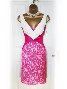 HYBRID Satin Pink & Cream Lace Bodycon Dress, Size 6 - BNWT - Picture 1 of 7