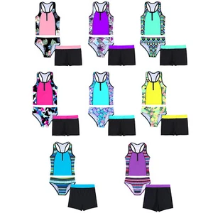 Kids Girls Fashion 3pcs Printed Tankini Suits Summer Beach Athletic Swimsuit - Picture 1 of 97