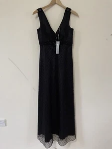 Marks Spencer Per Una Black Sequin Spotted Mesh Maxi Dress Formal Size 8 Tall - Picture 1 of 9