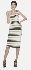 298 $ Alice + Olivia ELAINA gestreiftes ärmelloses Pulloverkleid Midi schwarz/cremefarben S - Bild 1 von 9