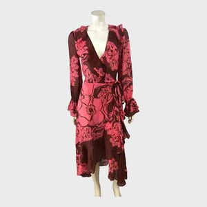 DEA KUDIBAL Raspberry Floral Wrap Dress - Size 10 - Picture 1 of 5
