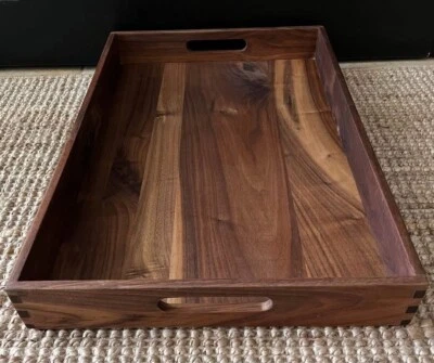 Bandeja otomana Magigo-Home grande rectangular de madera de nogal negro Foto 1 de 4