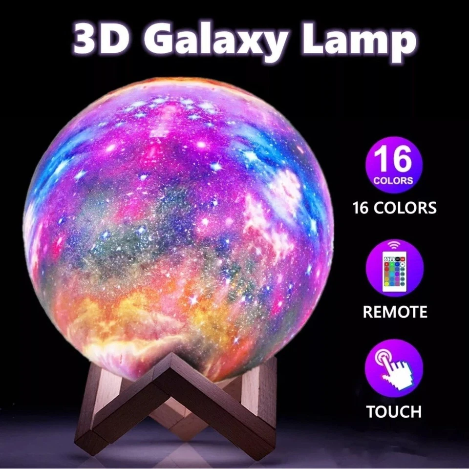 Lámpara Luna Galaxy 5.9 pulgadas 16 LED Colores 3D Luz Nocturna Control Remoto/Toque/Toque USB Foto 1 de 4